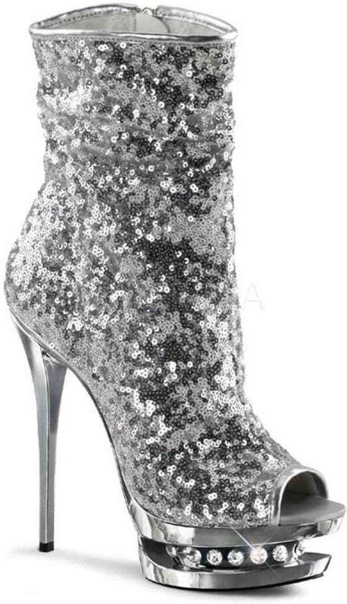 EU 36 = US 6 | BLONDIE-R-1008 | 6 Heel, 1 1/2 PF Sequined Open Toe Ankle Boot